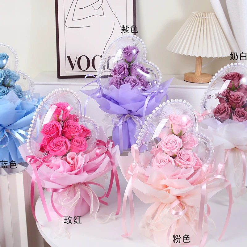 七夕爱心波波球玫瑰仿真永生花束成品情人节送女友闺蜜生日礼物