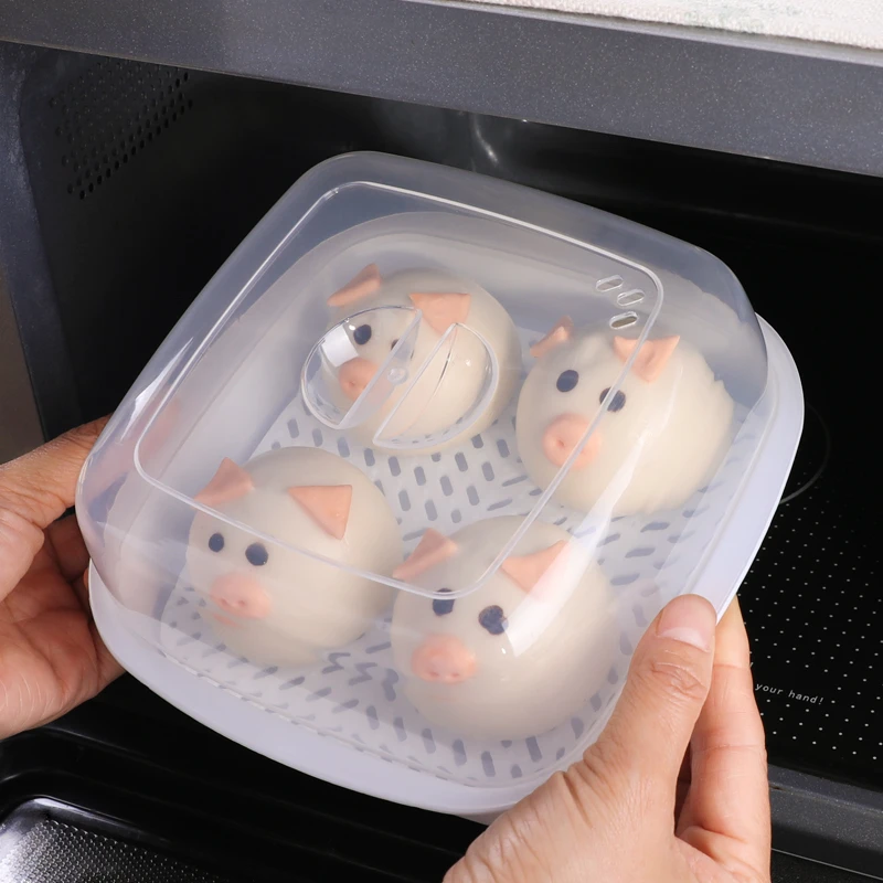 日本微波炉食品加热盒蒸盒塑料微波炉蒸饭碗