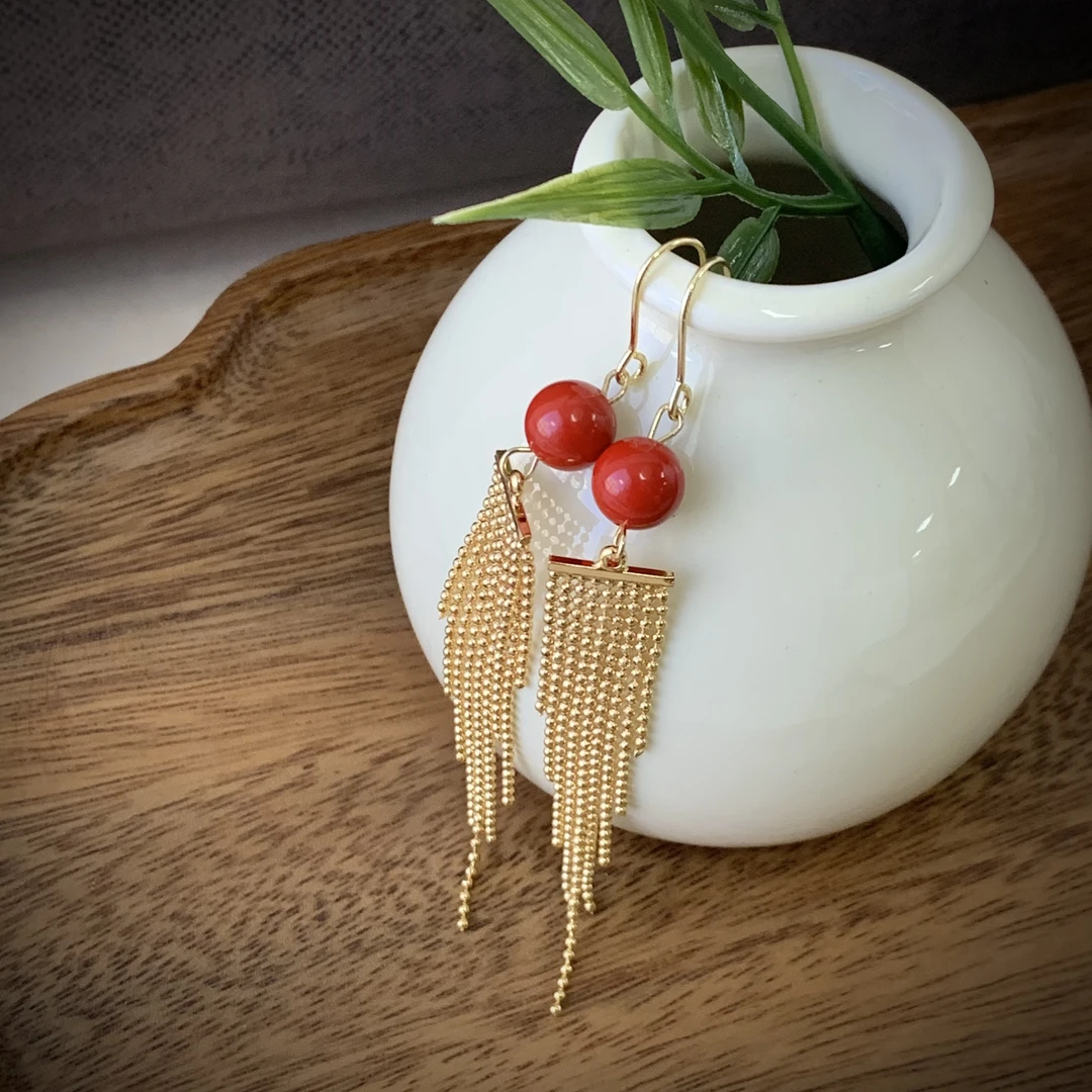 含辰砂工艺品朱砂新中式流苏耳坠 多样性发一 HYZS-019