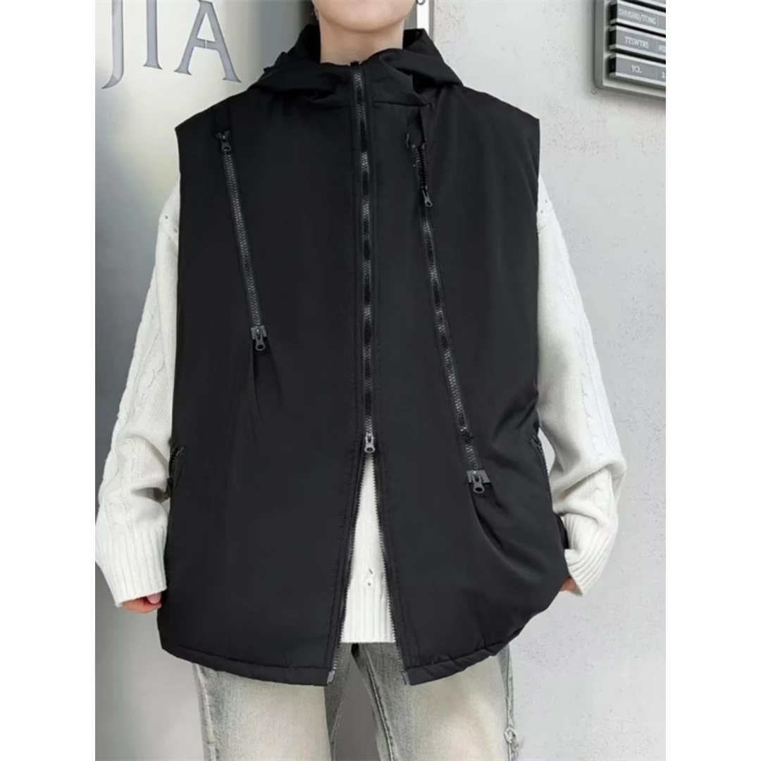 KVYT轻奢美式高街潮流机能拉链马甲男女春连帽无袖背心情侣外套