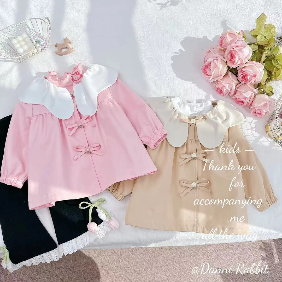春秋新品甜美时尚休闲风蝴蝶结女童汉服风衣 D-P885