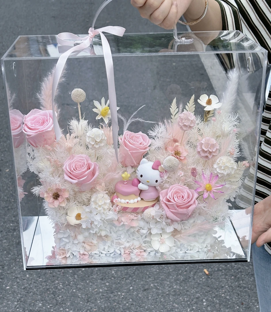 原创热销Kitty玩偶玫瑰花永生花礼盒情人节告白礼物