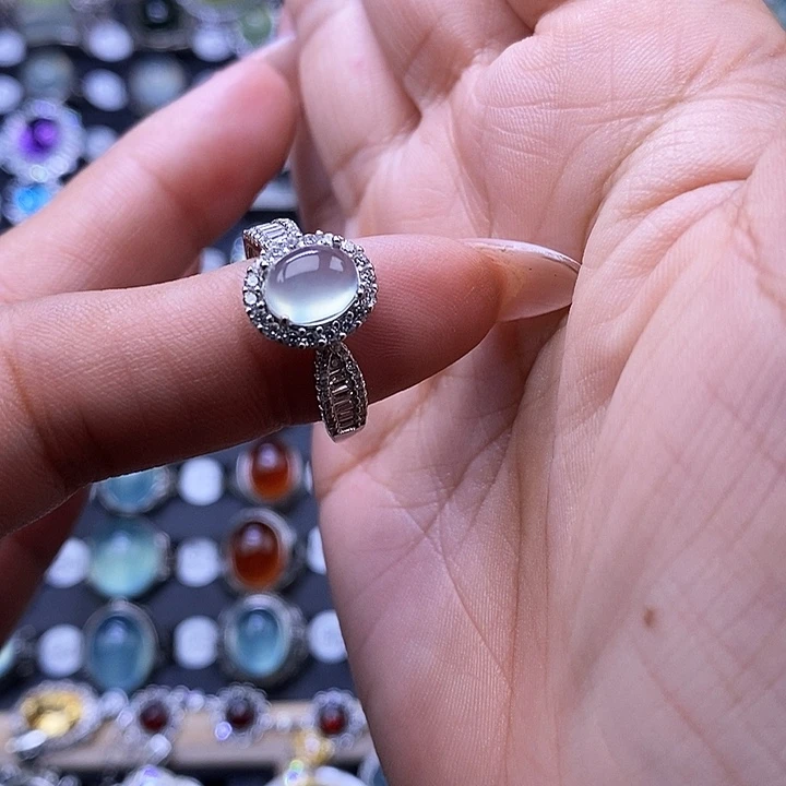 岫玉戒指银S925镶嵌可*?