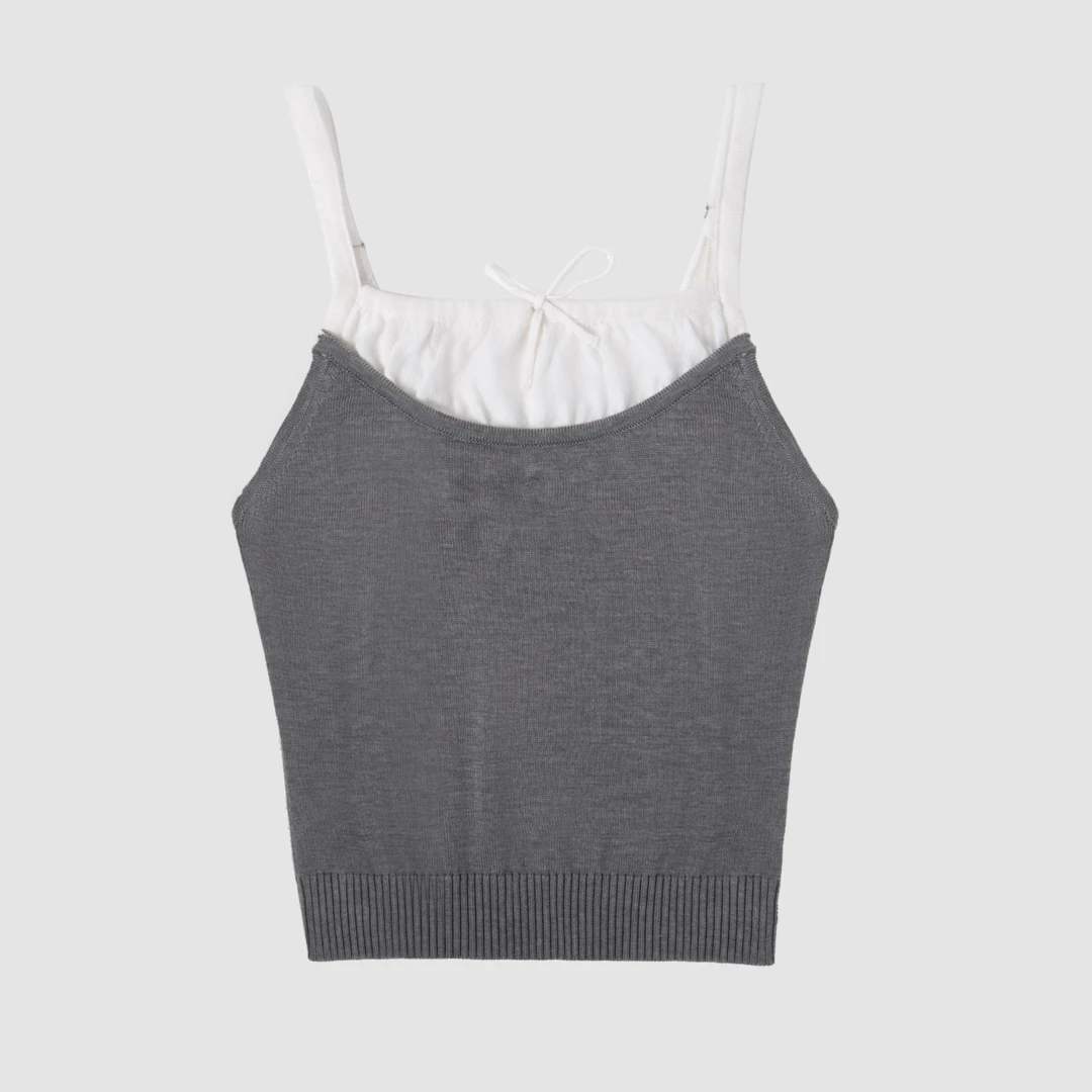 【2266】假两件针织小背心