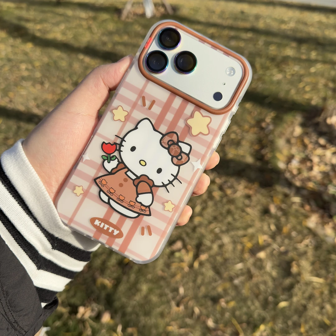 格纹kitty 创意卡通 磨砂 手机壳