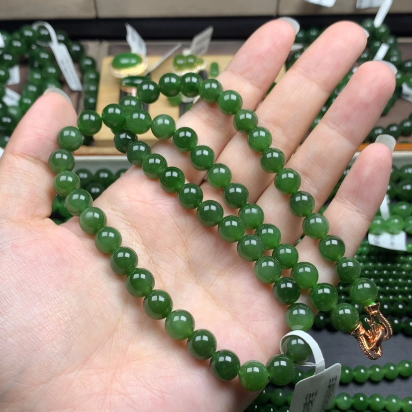 【闪购商品】颈饰未镶嵌和田玉（碧玉）8m辣菠菜绿捡漏