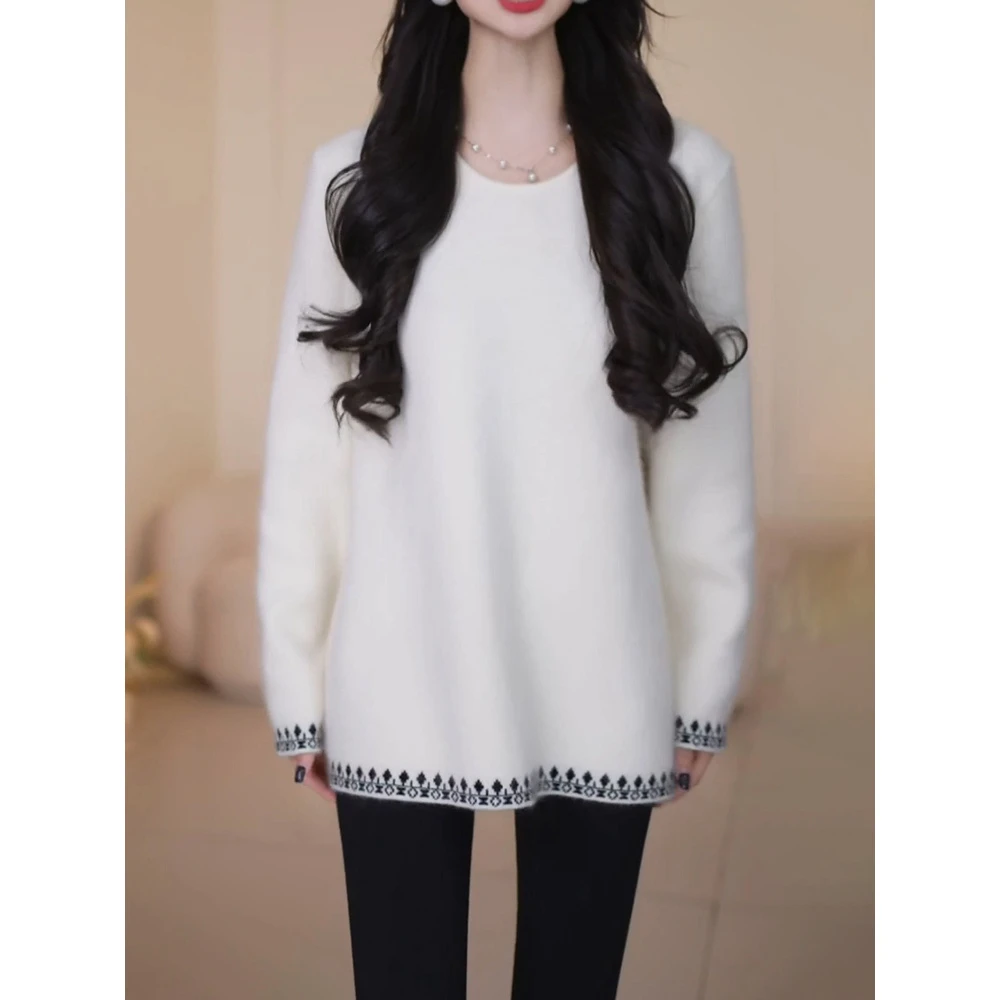 韩版休闲慵懒风宽松圆领套头毛衣2025秋冬新款高级洋气百搭针织衫