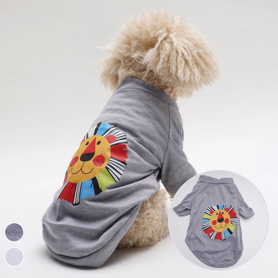 狗狗衣服狮子头椰树时尚休闲舒适透气白色灰色泰迪比熊宠物服饰