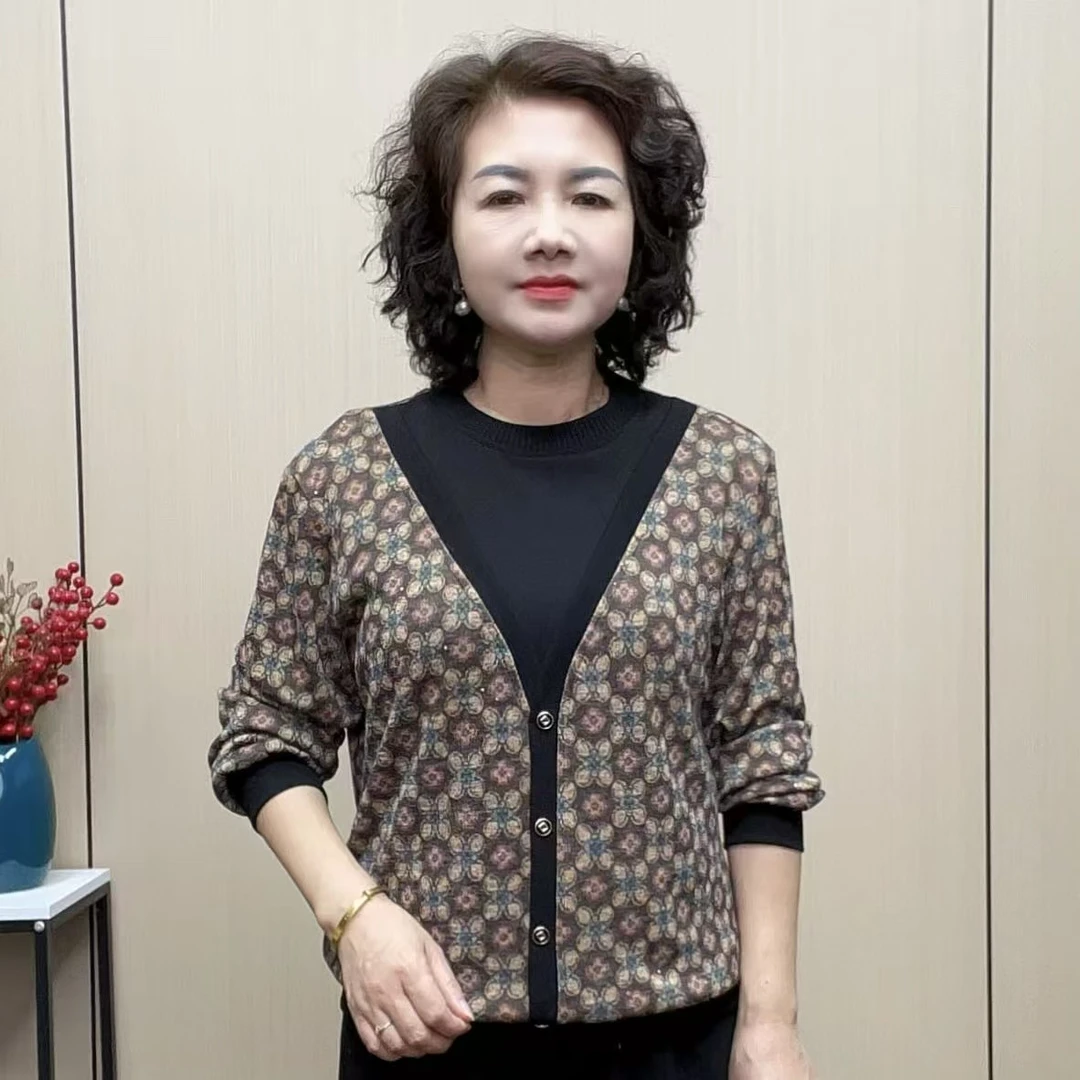 2025秋季百搭显瘦女士时尚气质休闲宽松长袖中老年弹力妈妈装