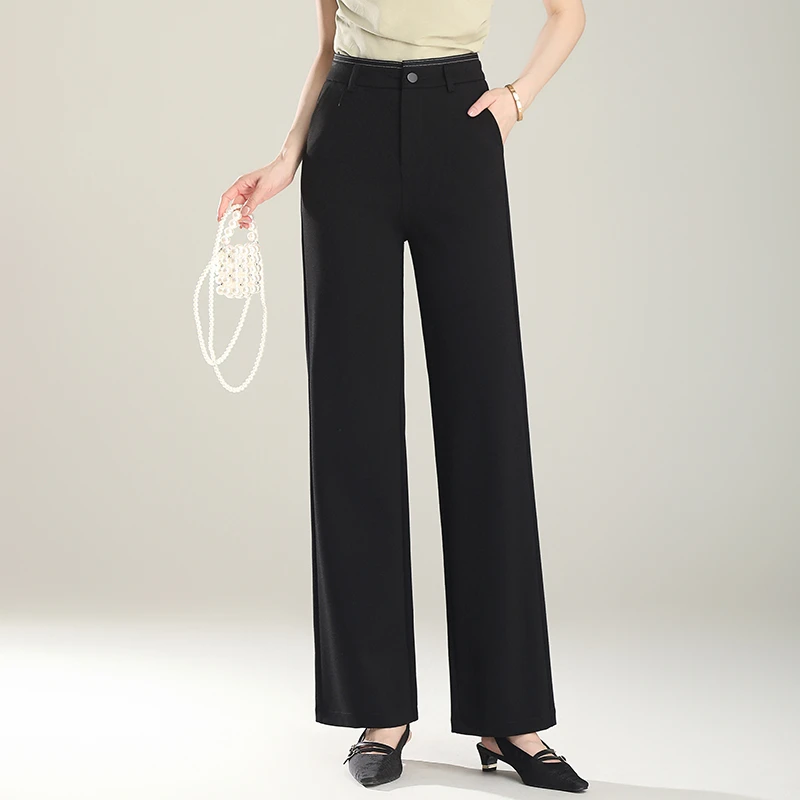正品春秋新款高腰休闲裤女垂感时尚韩版宽松显瘦西装裤爆款直筒裤