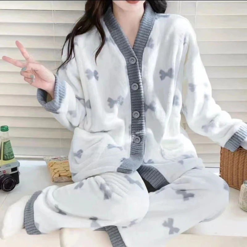 【工厂直销】2025年新款秋冬款睡衣家居服保暖宽松2件套装女士时尚