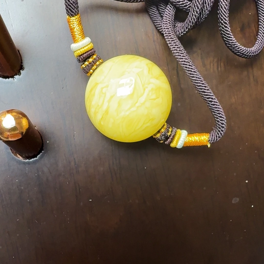 蜜蜡珠宝奇石未镶嵌S****蜜蜡虎皮白花27m单珠