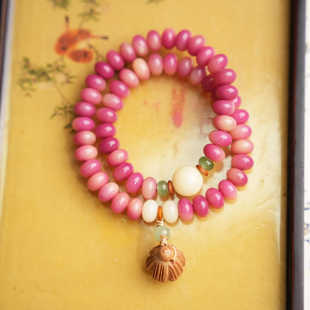 道木文创 霞光乌梅小米珠双圈手串手持 莲蓬