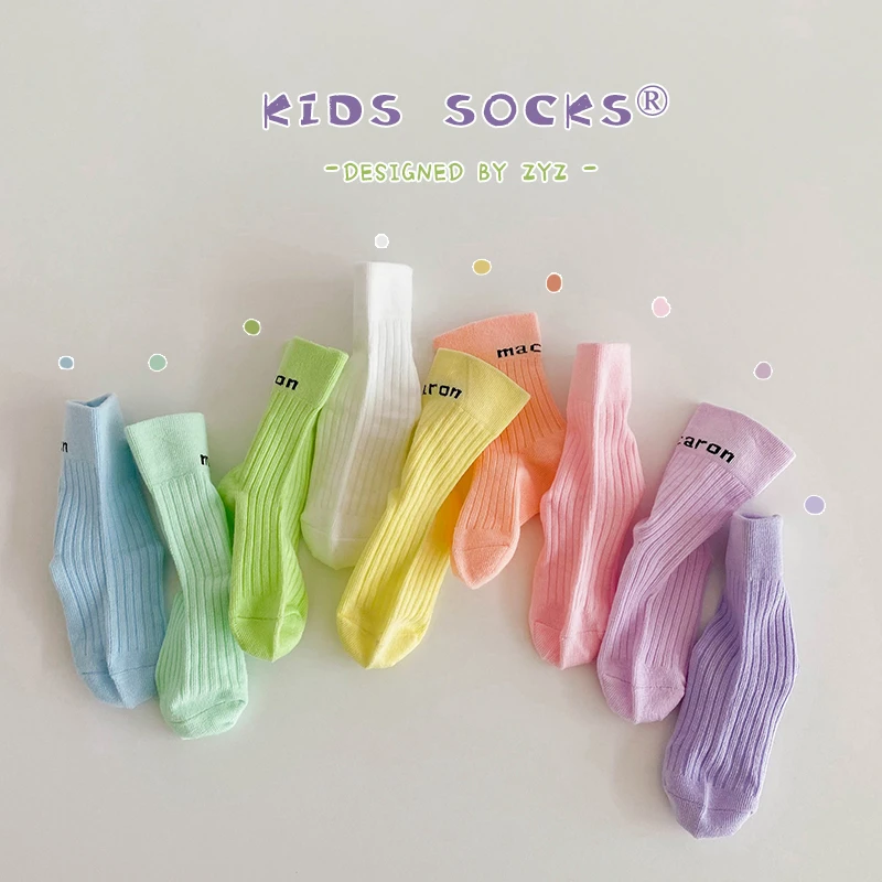 【粉丝福利】儿童袜子春季新款透气儿童简约纯色糖果袜中筒袜