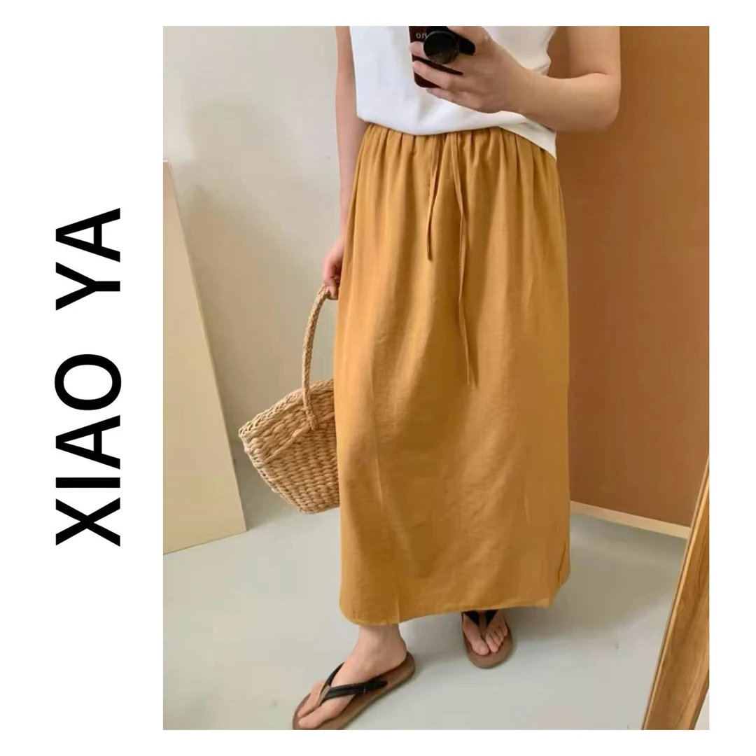 12078夏季新款韩版简约松紧腰纯色百搭半身裙（裙长84）