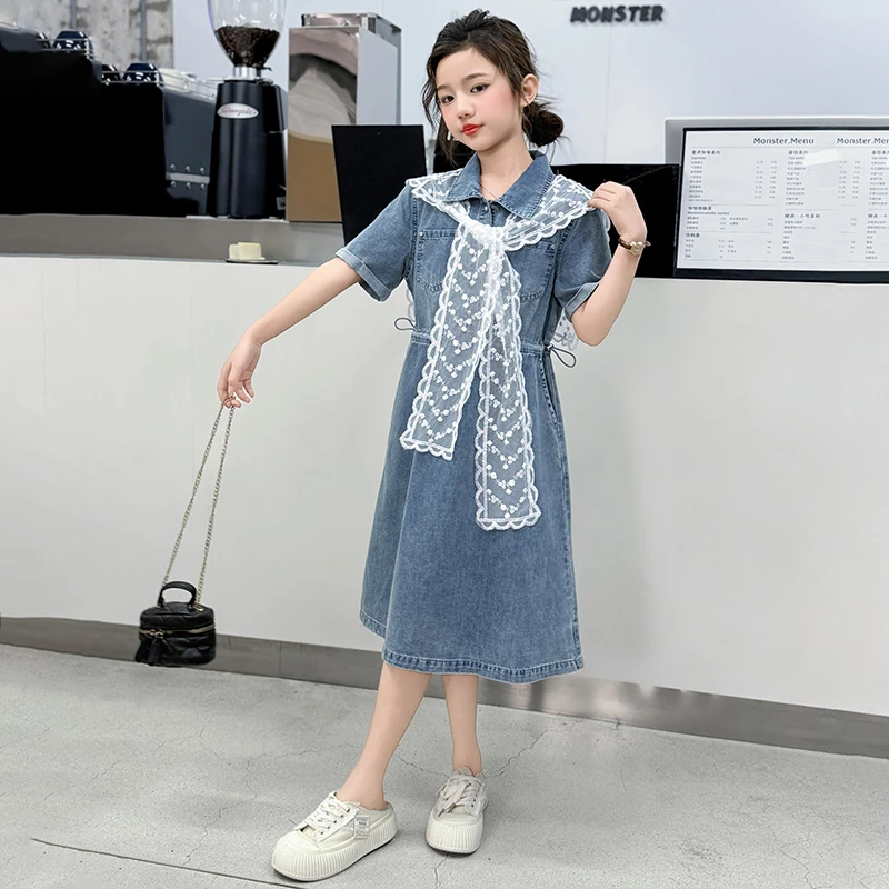 女童夏季洋气牛仔连衣裙2025新款中大童潮流女孩高级感炸街裙子潮