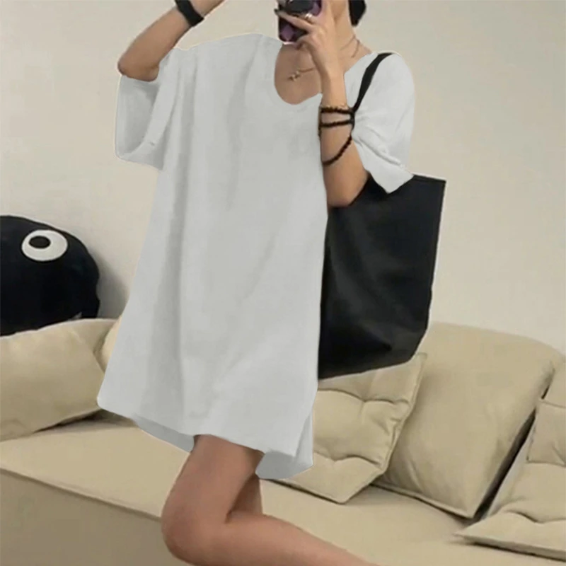 欧洲站洋气V领短袖T恤女夏季新款潮牌高级感遮屁股体恤宽松上衣