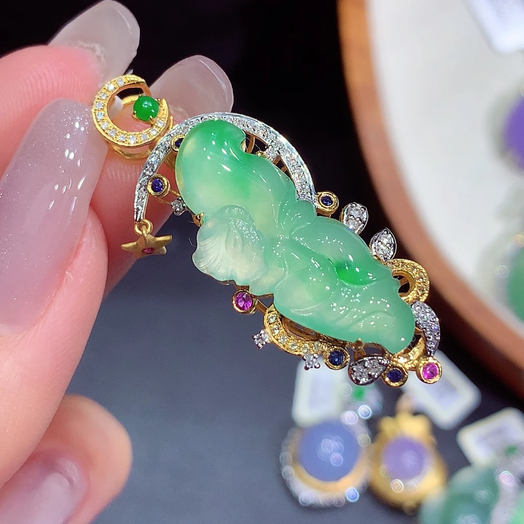 翡翠18K金镶嵌吊坠(不含链)