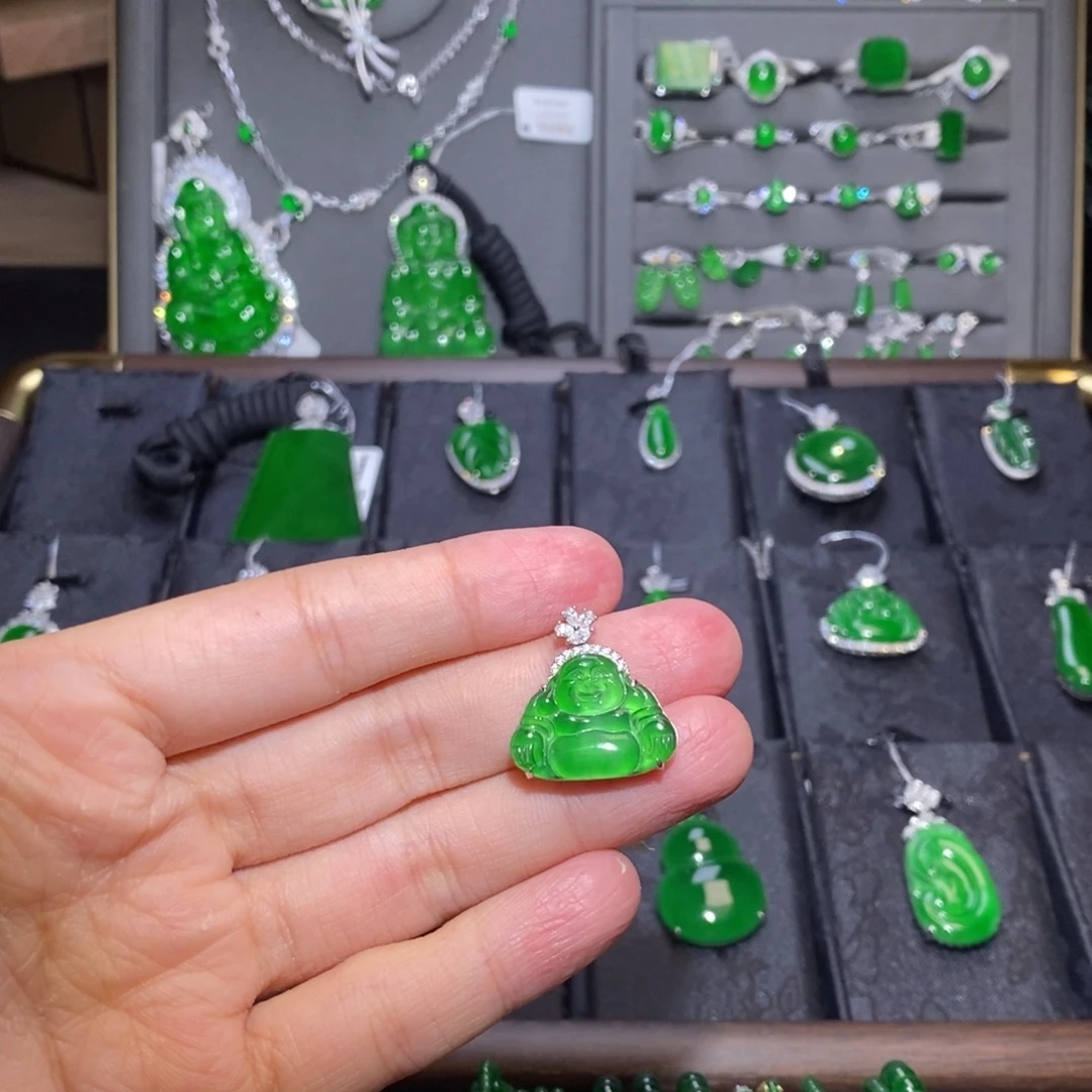 翡翠18K金镶嵌吊坠(不含链)佛公吊坠