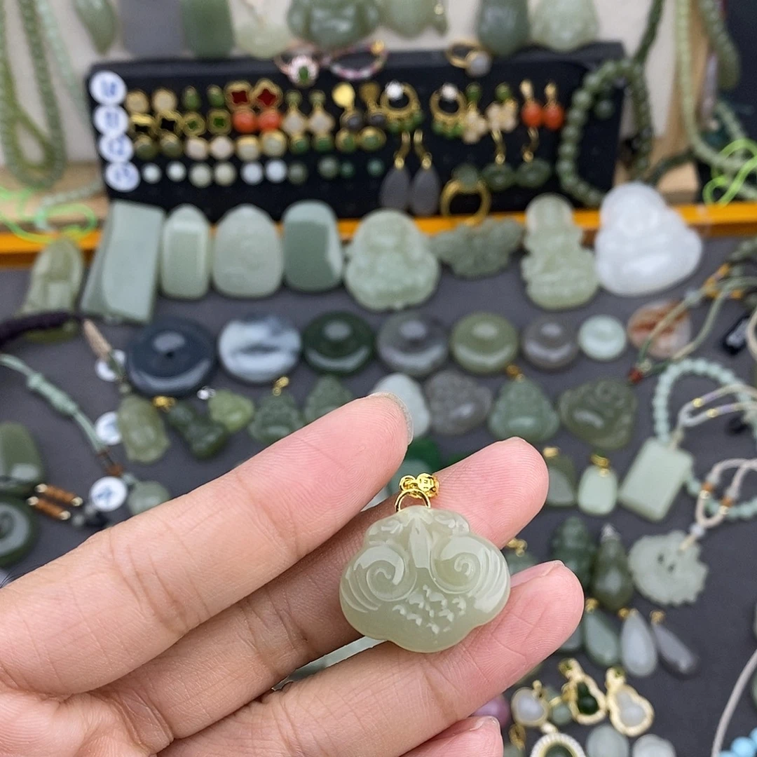 和田玉银S925镶嵌吊坠(不含链)