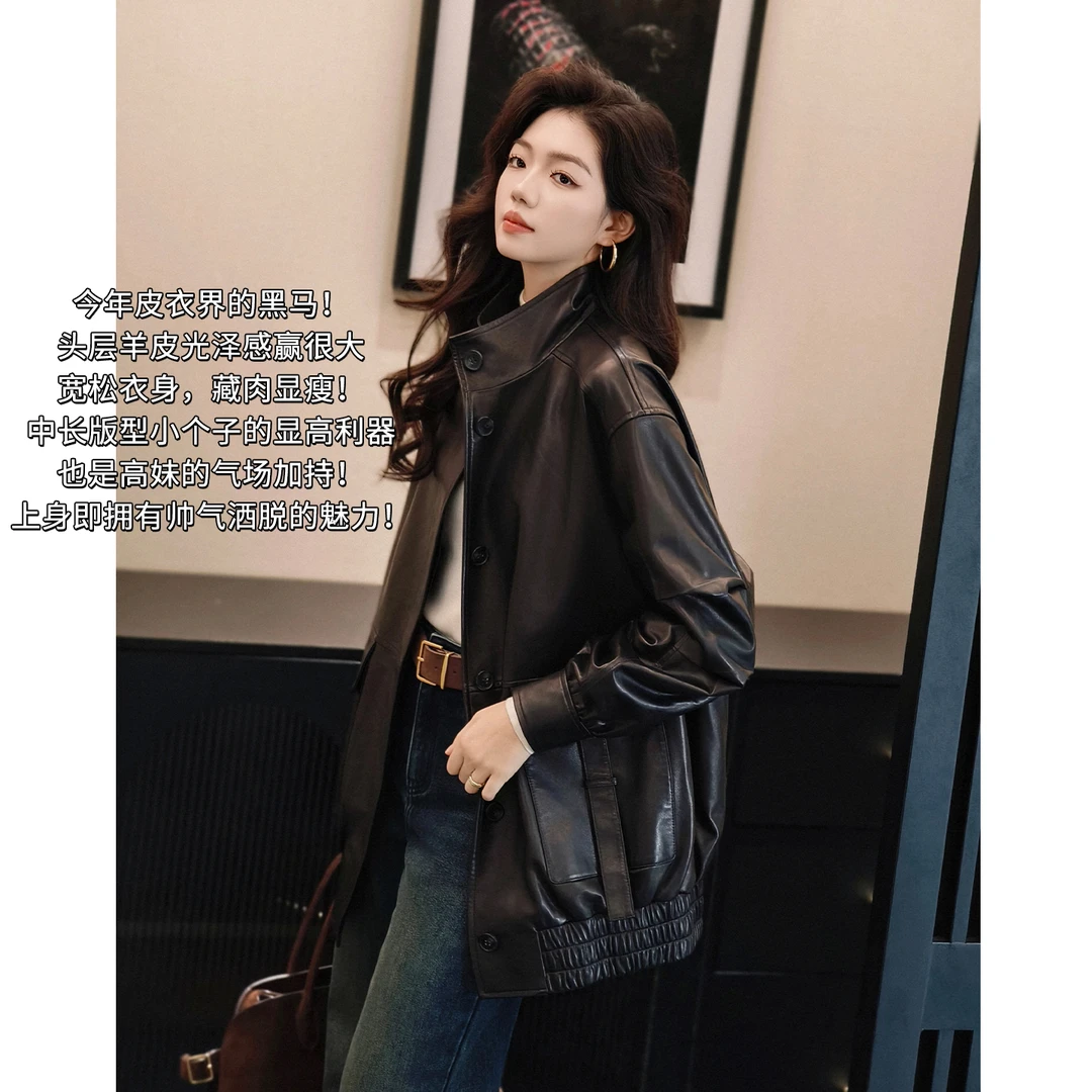 美洋MEIYANG 帅帅皮衣 头层绵羊皮|摩登立领排扣夹克外套【周五】