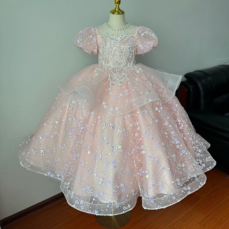 小女孩生日宴会晚礼服主持人演出服儿童钢琴演奏女童公主裙花童女