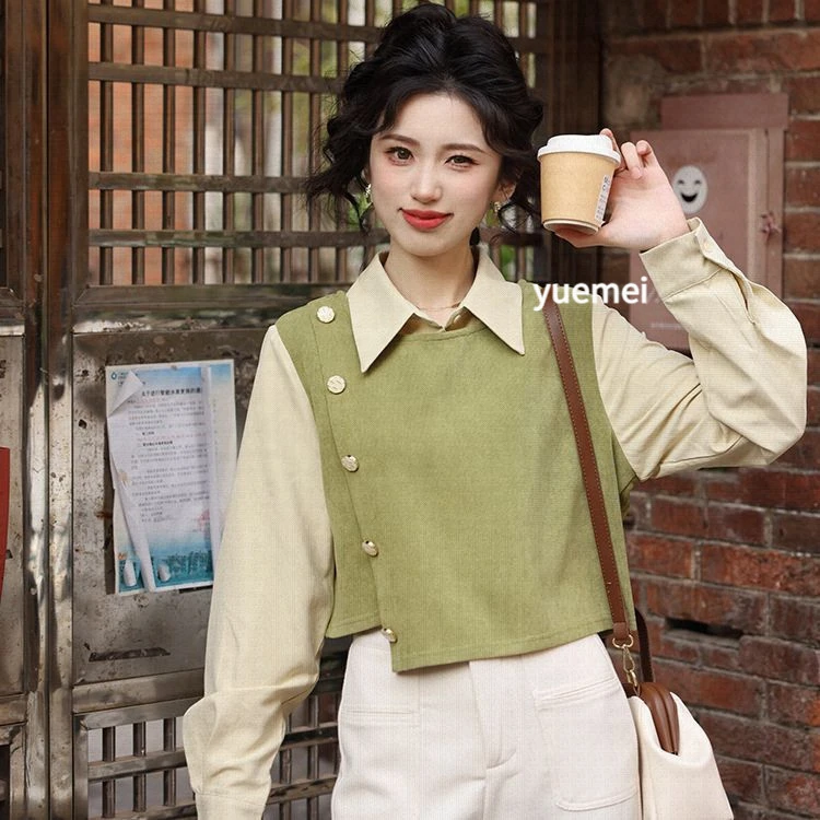 春秋拼接显瘦】港风女【女女款拼色气质店铺早秋女开学季港味时尚