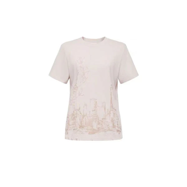 弹力长绒棉印花圆领修身T恤5347A