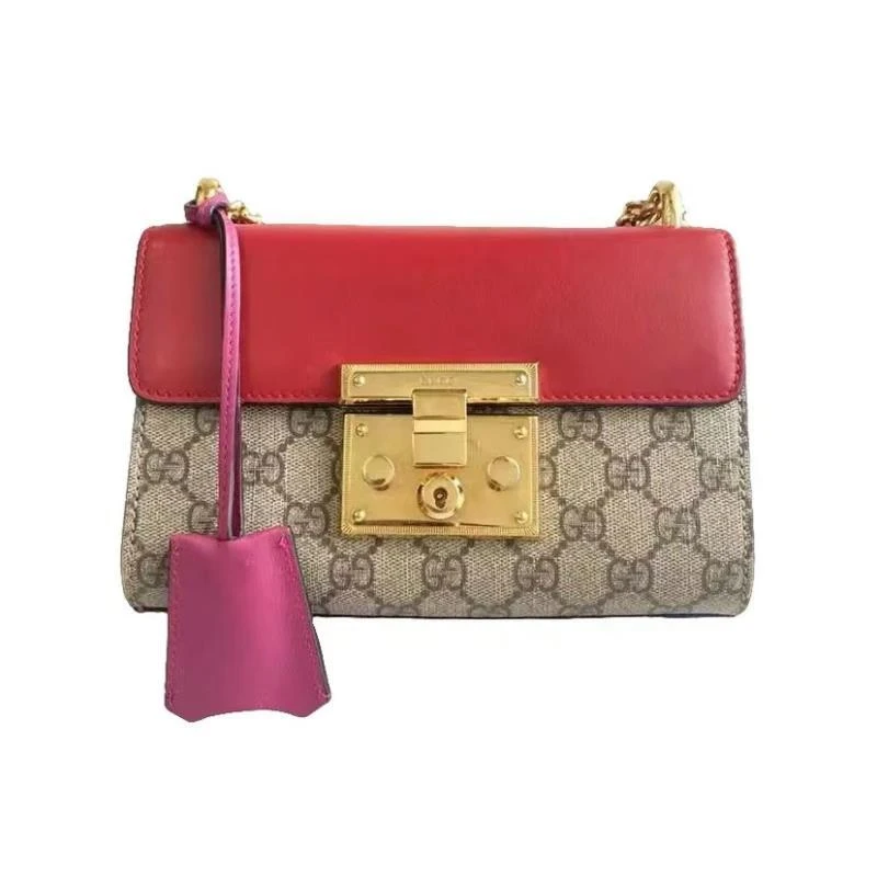 95新 GUCCI/古驰 红色拼皮月光宝盒链条包单肩包奢侈经典女士女士
