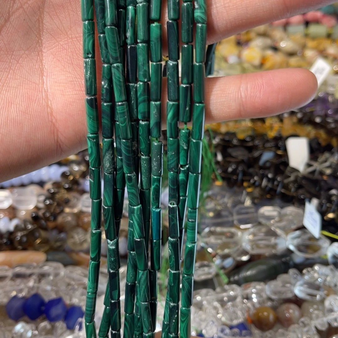 烟晶手链银S925镶嵌天然孔雀石直筒卡4