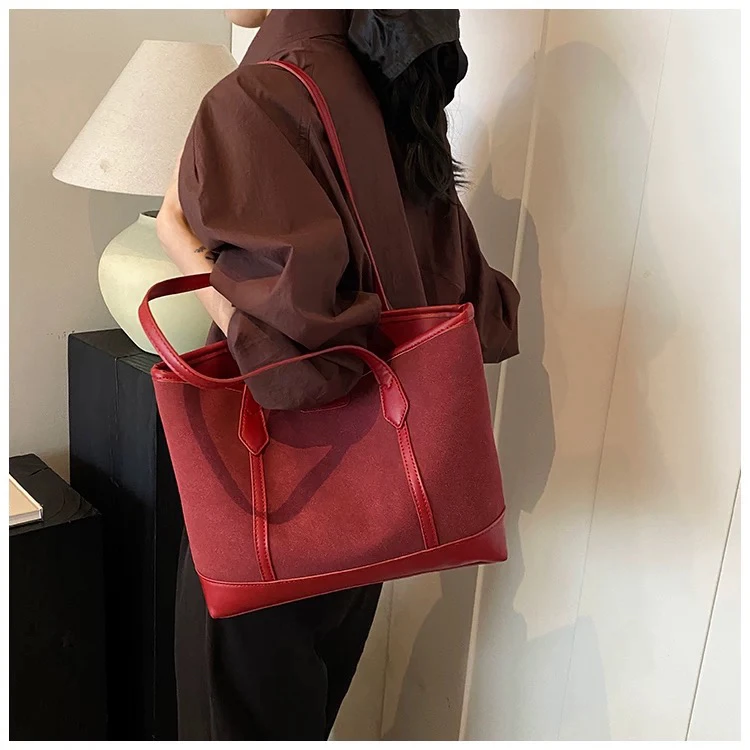 复古磨砂红色大容量结婚包包女新款时尚百搭新娘手提单肩托特包女