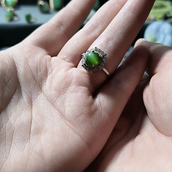 和田玉（碧玉）银S925镶嵌戒指