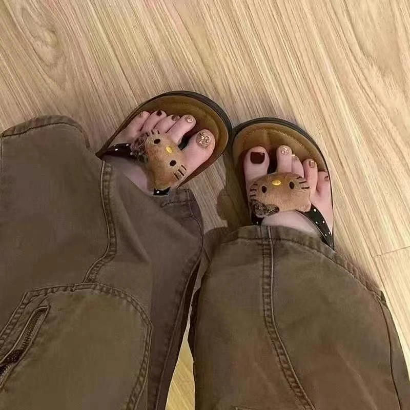 人字拖学院风韩版小众情侣交叉绑带休闲风纯色日系