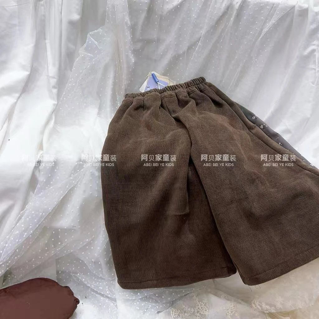 【B4】波妞坑条加绒裤童装