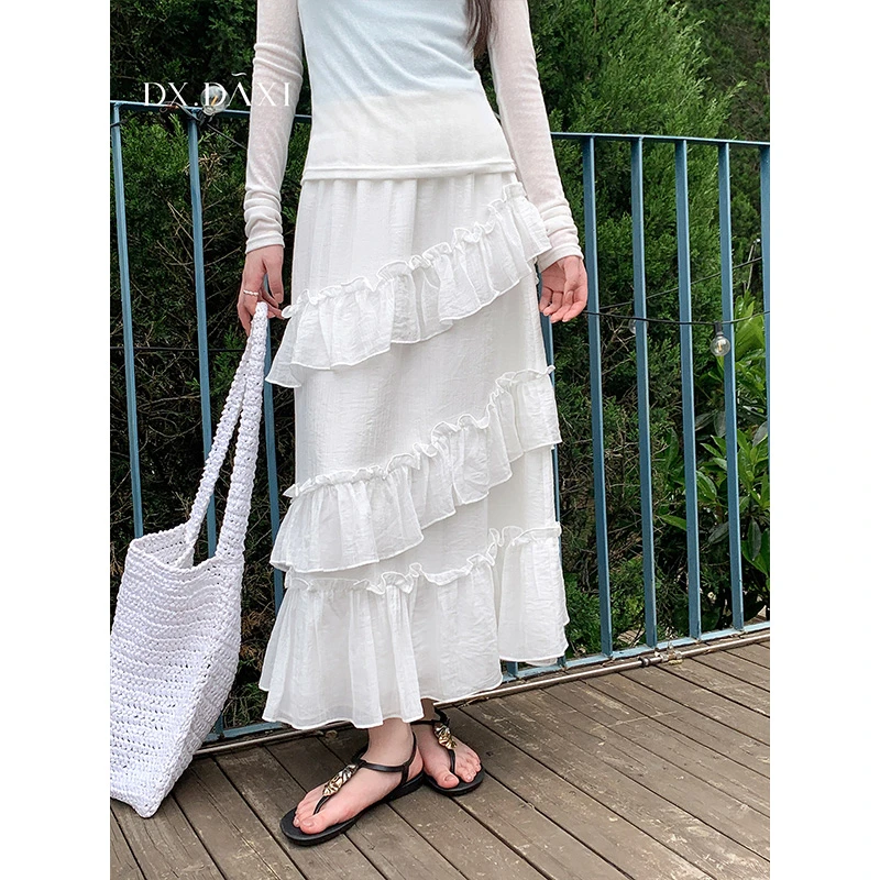 代大喜【芭蕾序曲】白色半身裙2025新款高腰A字显瘦时尚百搭春夏季