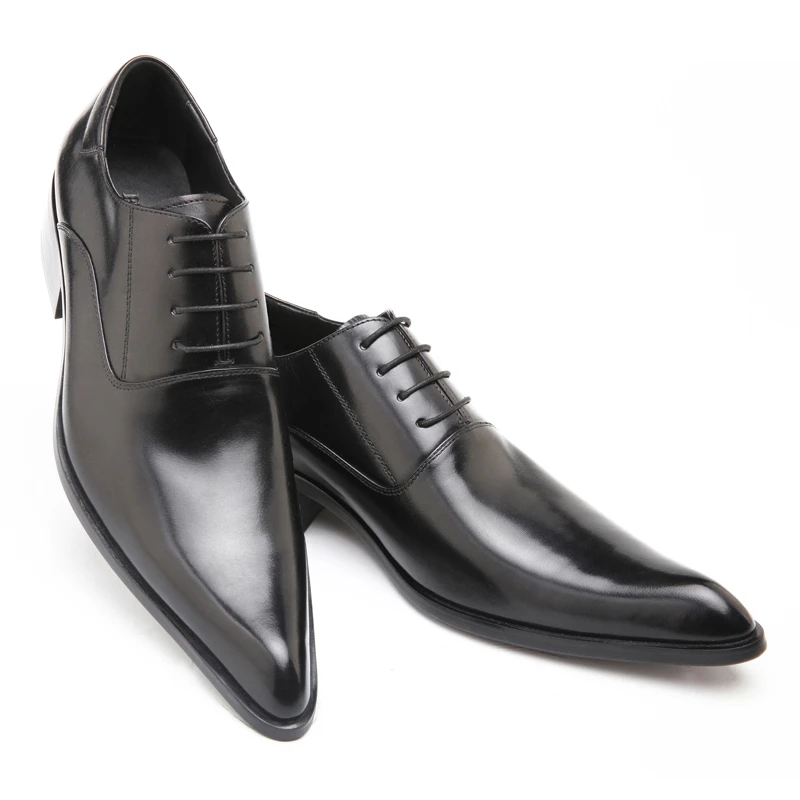 2025日系新款高档商务正装尖头系带高跟男士真皮鞋婚庆演出礼服鞋