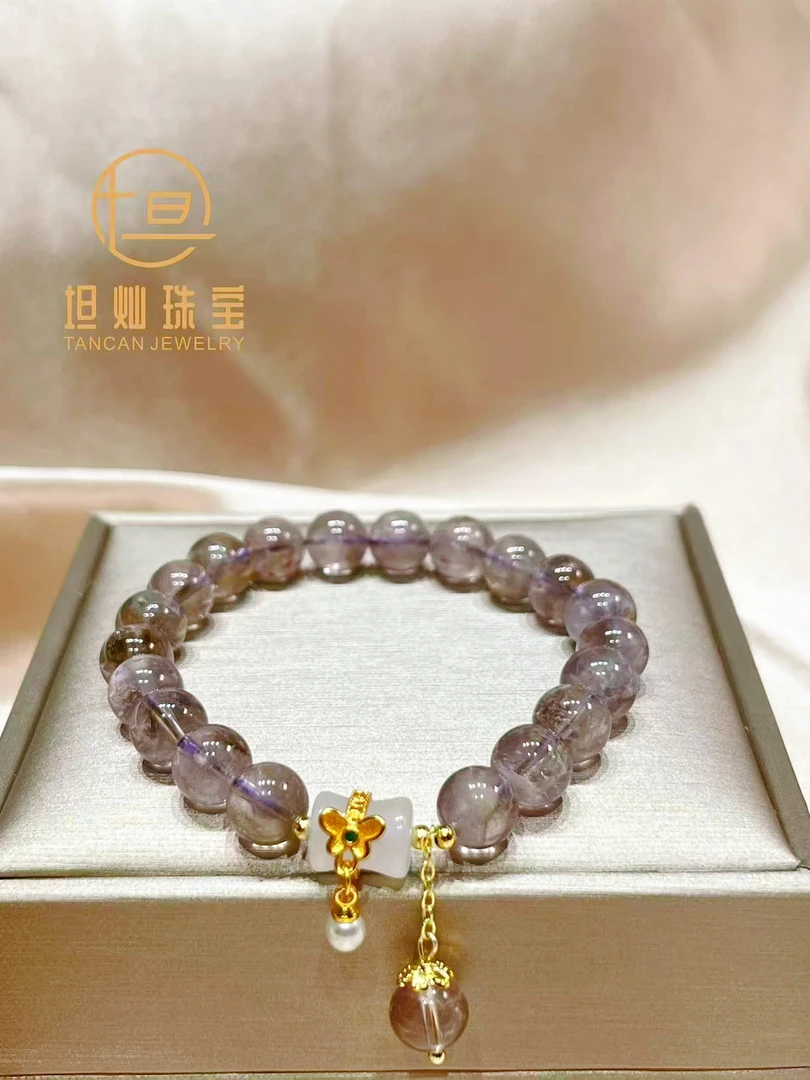 天然单圈紫水晶搭玉髓精美配件加提溜款手串1163