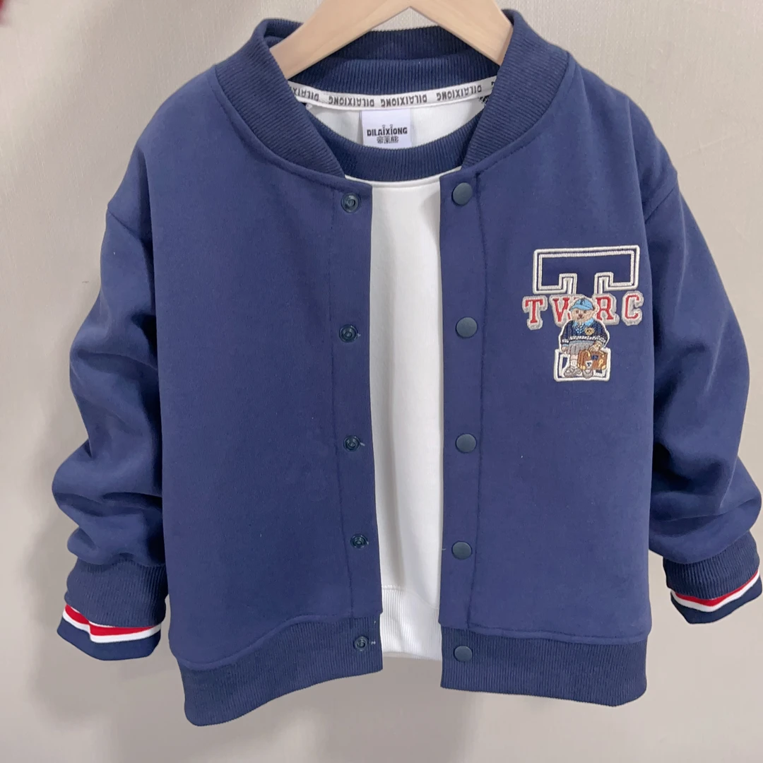 （春款）25年春季新款儿童刺绣开衫 圆领TB风韩版男童女童休闲外套