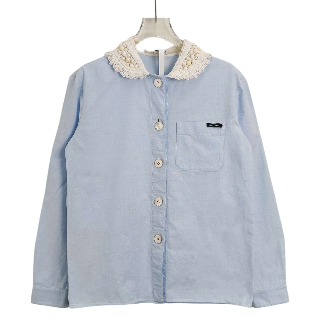 全新未使用 MIU MIU/缪缪  001263 纯色单排翻领长袖衬衫 36码
