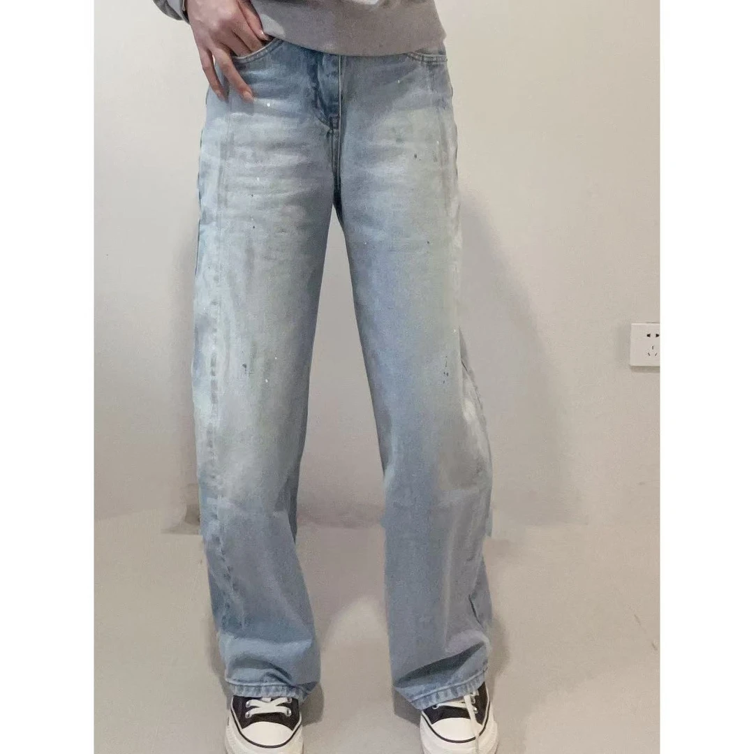 YIYI  2025春夏时尚新品  时尚高腰水洗牛仔直腿裤