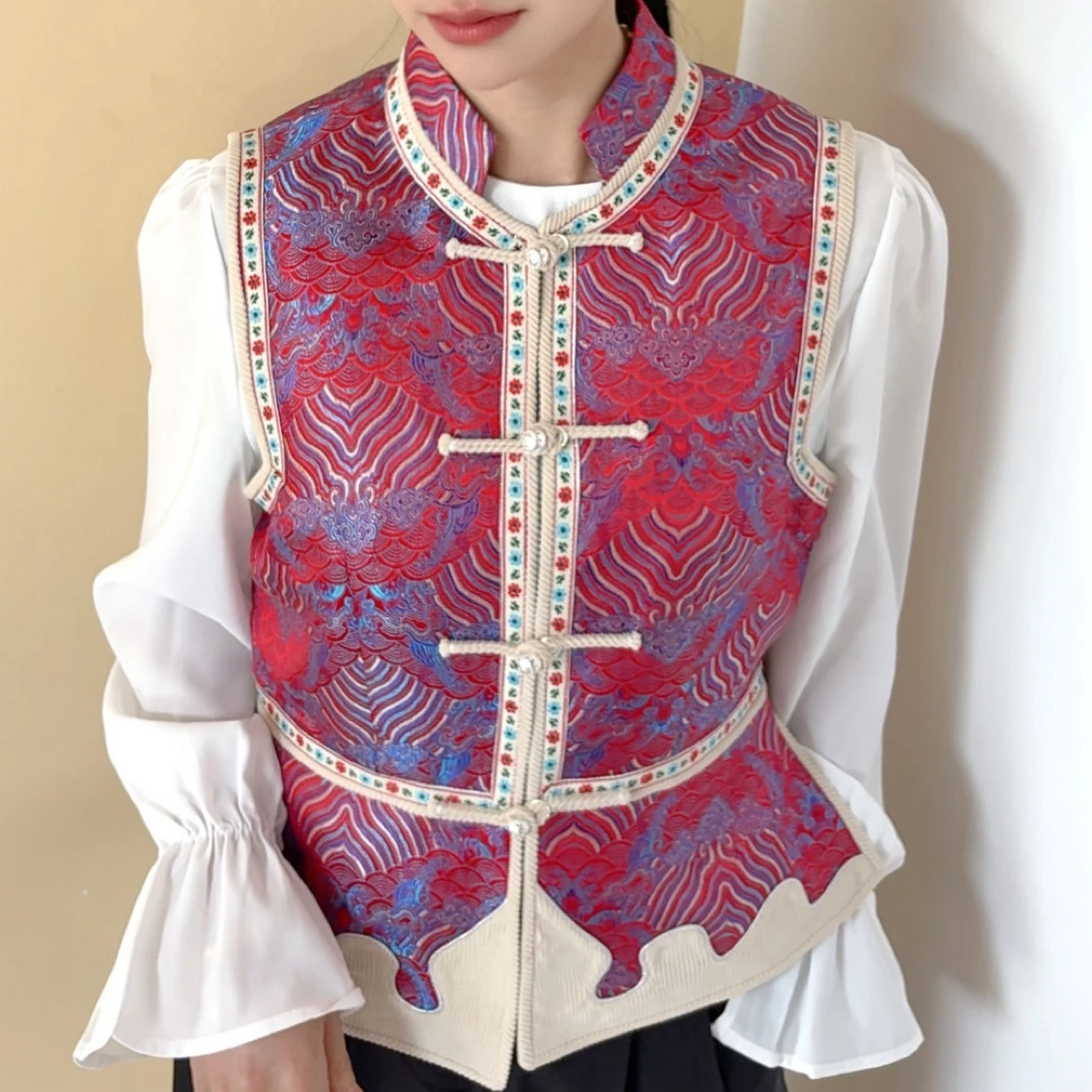 蒙古民族风对襟女士四季百搭休闲网红中式短款中国风马甲女款国风