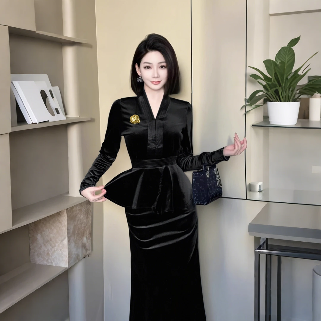 A【两件套】新款气质高级感洋气显瘦V领上衣高腰半身裙套装2147