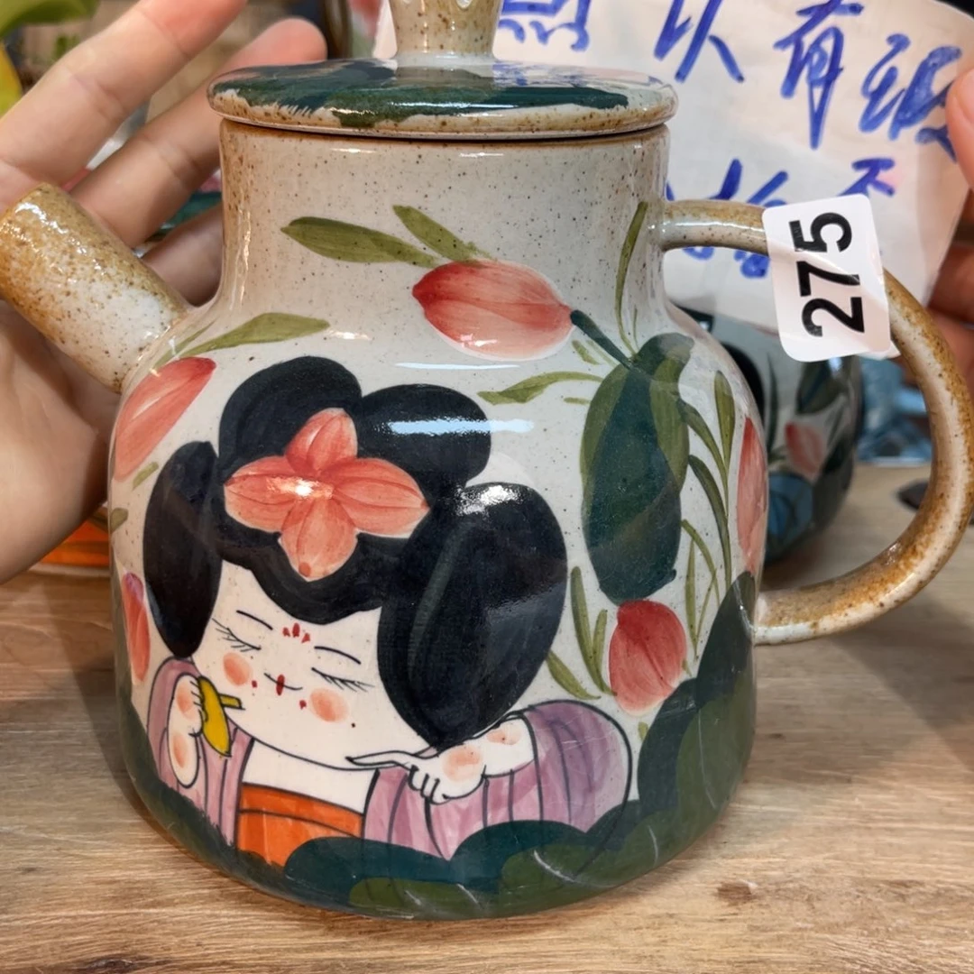 小***呀壶素浅陶瓷手工手绘
