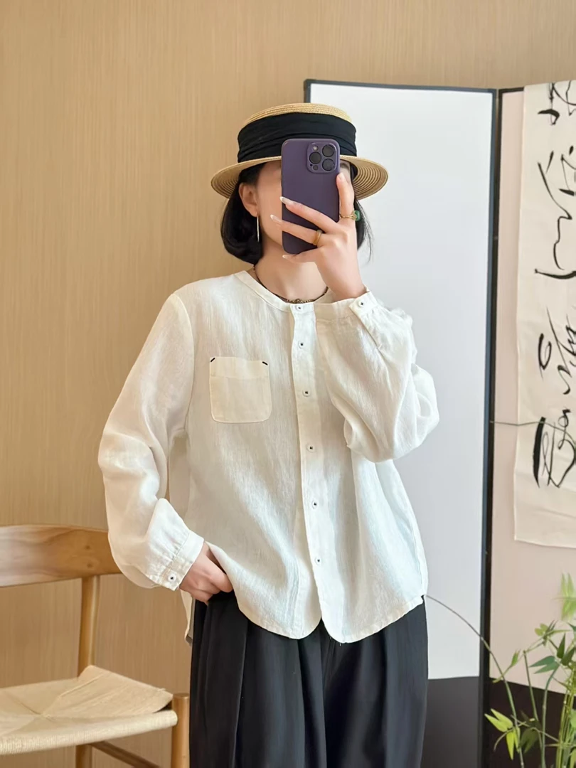 [天然亚麻]气质老钱流光风文艺质感女款高级肌理感衬衫