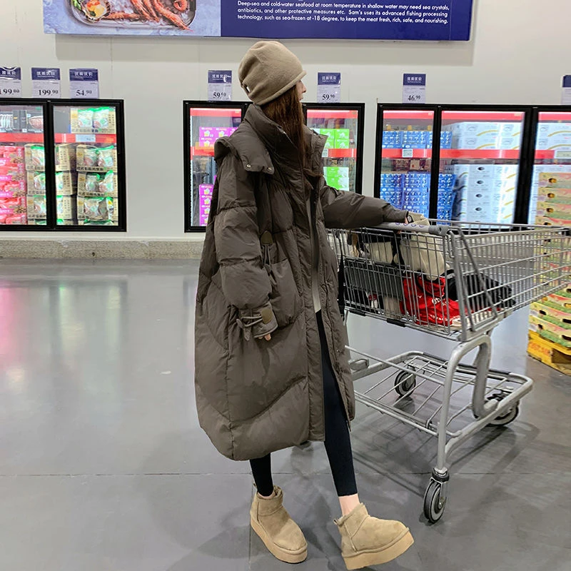 超好看长款灰色羽绒服女冬季2025新款今年流行宽松加厚白鸭绒外套