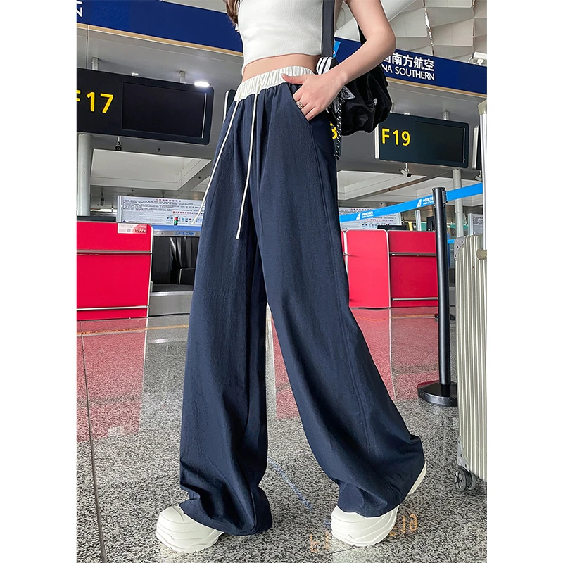 潮流百搭立体拼接高腰显瘦马吉拉撞色阔腿休闲裤-2505