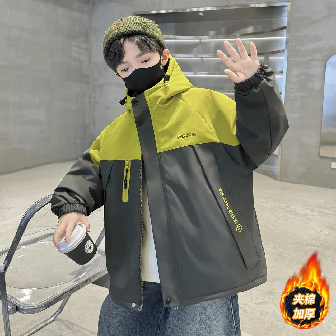 儿童装男童秋装夹棉外套2025新款中大童秋冬款加厚冬季男孩二棉潮