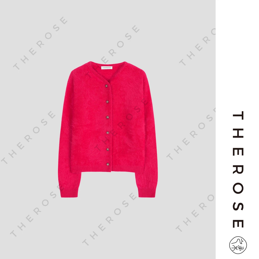 之柔【心动的信号】秋冬慵懒羊绒拉毛圆领针织开衫温柔宽松长袖上衣