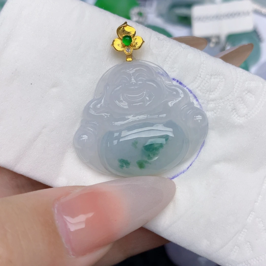 翡翠18K金镶嵌颈饰天然缅甸翡翠a货百元以上9元证书费自理