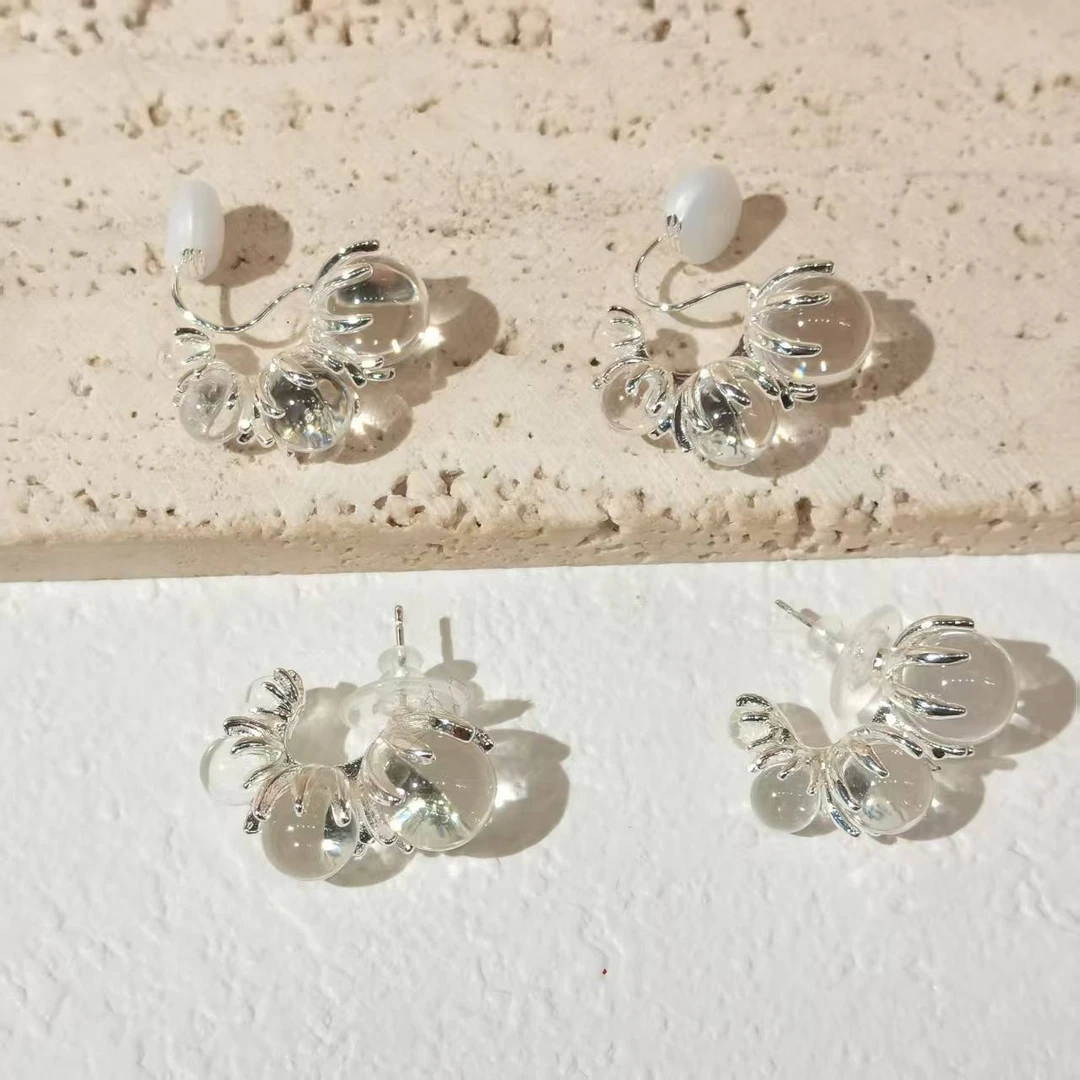 合金耳饰 甜可饰品 时尚个性一排透明珠珠耳夹